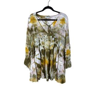 Young Fabulous & Broke Size Small Oversized Tie Dye Sheer V Neck Rosa Mini Dress
